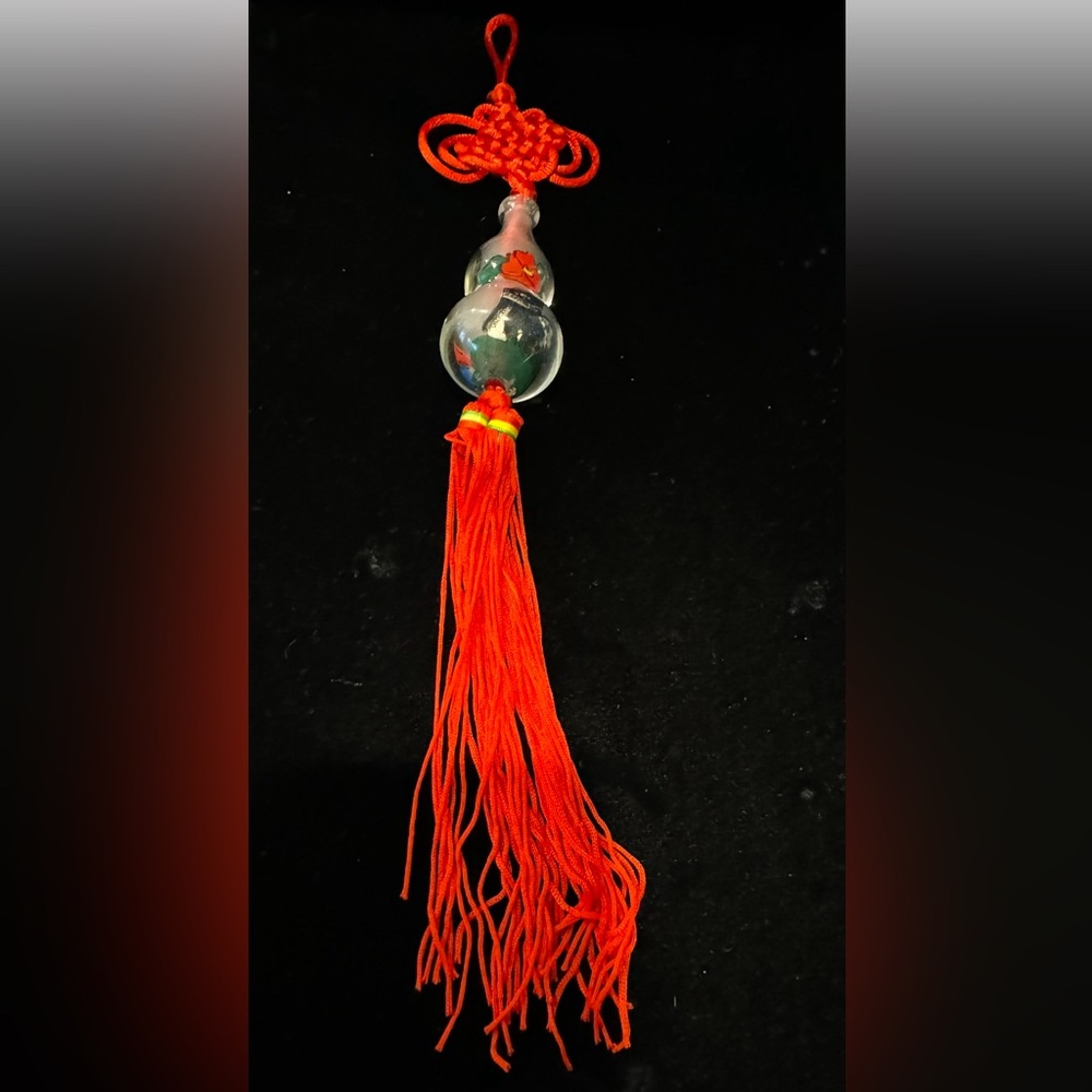 Chinese Reverse Painted Double Gourd Christmas Ornament with Long Tassel